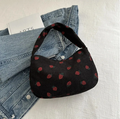 Women Small Corduroy Handbag Cute Strawberry Print Little Tote Underarm Bag
