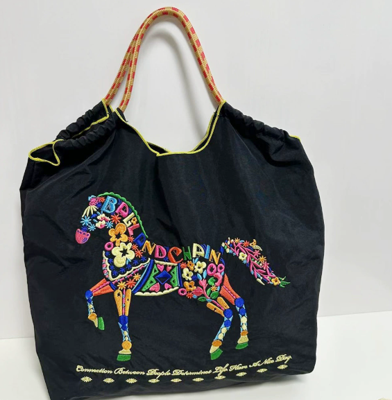 ball chain canvas bag nylon embroidery eco-friendly shopping bag shoulder bag crossbody commuter tote bag for women