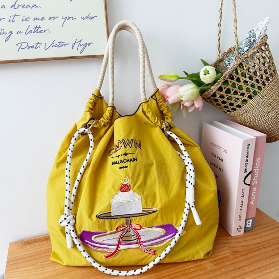 ball chain canvas bag nylon embroidery eco-friendly shopping bag shoulder bag crossbody commuter tote bag for women
