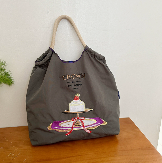 ball chain canvas bag nylon embroidery eco-friendly shopping bag shoulder bag crossbody commuter tote bag for women