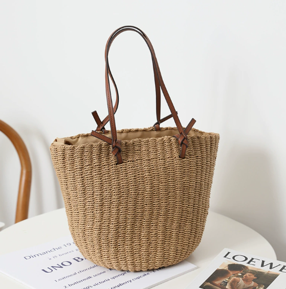 Retro straw bag, versatile shoulder bucket bag, portable rattan bag, hand-woven bag