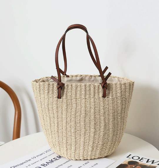 Retro straw bag, versatile shoulder bucket bag, portable rattan bag, hand-woven bag