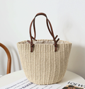Retro straw bag, versatile shoulder bucket bag, portable rattan bag, hand-woven bag
