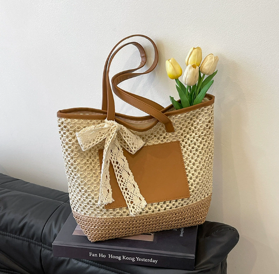 Handwoven bag new popular beach vacation shoulder bag large capacity tote bag